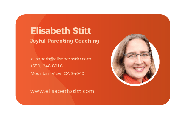 Back of the Joyful Parenting Coaching business card